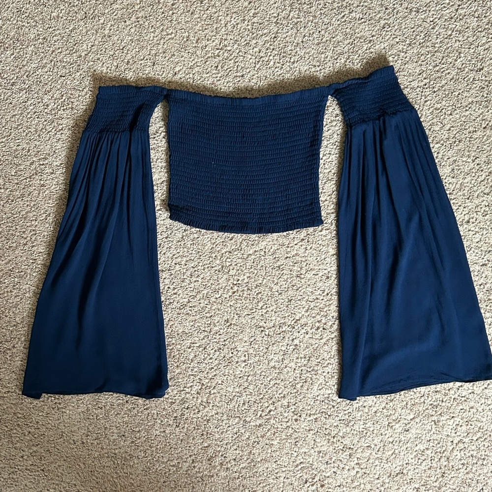Navy tube top with float bell sleeves